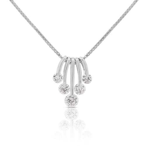 1 Carat Round Cut Diamond 5 Stone Platinum Dancing Pendant Necklace