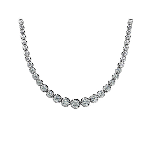 10 Carat Natural Diamond Graduated Tennis Necklace 18K White Gold 16.5 Inches