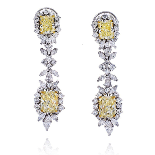 10.75 Carat Radiant-Cut VVS1 Fancy Yellow Diamond Drop Earrings in 18K White Gold