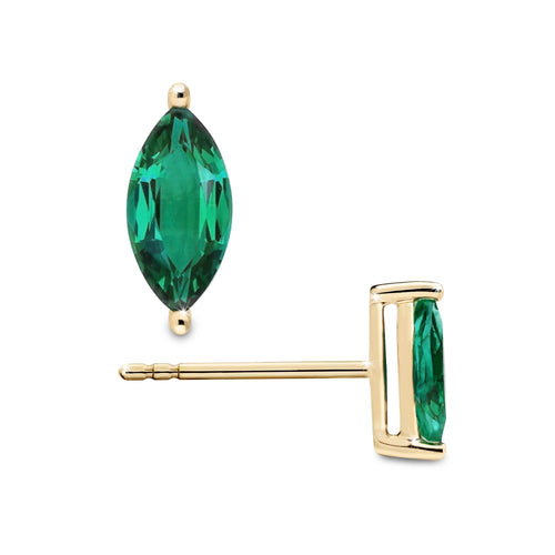 2ct Natural Emerald Marquise 8MM Stud Earrings 14K Gold