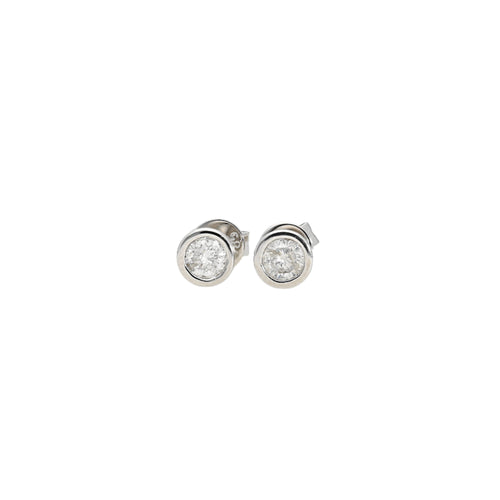 3 CTTW Bezel Set Natural Diamond Stud Earrings in 14k White Gold | 3.5 MM