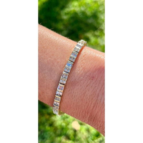 14K Gold Diamond Bracelet, Baguette Cut and Round Cut Diamond Bracelet