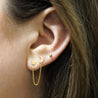 14K Gold Star and Moon with Connecting Chain Double Stud Earrings