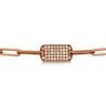 14K Rose Gold ID Tag Round Diamond Pave Cable Link Chain Bracelet