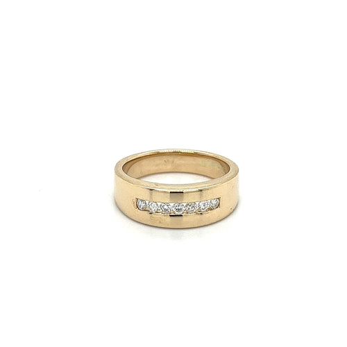 14K Solid Gold Channel Set Round Cut Diamond 6.5mm Band Ring