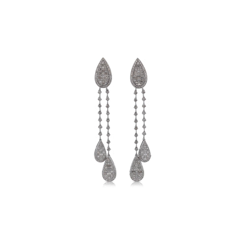 14K White Gold 1.41 Carat Pear Shape Drop Diamond Earrings