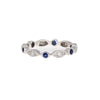 14K White Gold Bezel Blue Sapphire & Diamond Stack 3MM Band Ring