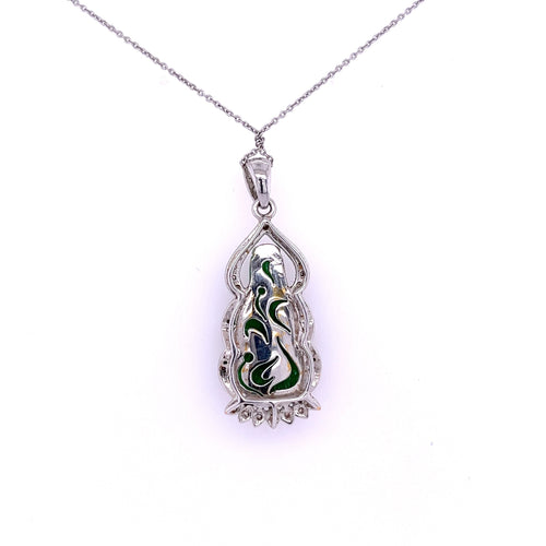 14K White Gold Carved Jade Buddha and Diamond Pendant Necklace