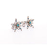 14K White Gold Flower Motif Blue and White Diamond Stud Earrings