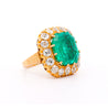 14.51 Carat Insignificant Oil Colombian Emerald & Old Euro Cut Diamond Halo Ring