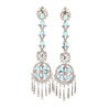 15 Carat Oval Aquamarine & Diamond 18K White Gold Retro Dangle Earrings
