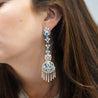 15 Carat Oval Aquamarine & Diamond 18K White Gold Retro Dangle Earrings
