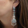 15 Carat Oval Aquamarine & Diamond 18K White Gold Retro Dangle Earrings