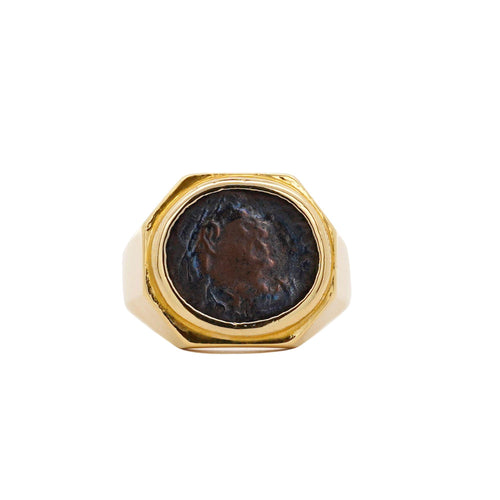 18K Gold Early Christian Roman Biblical Coin Men's Ring