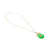 18K Gold Jadeite Jade Disc Pendant Necklace with Circular Jade and Baguette With Round Cut Diamonds