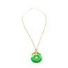 18K Gold Jadeite Jade Disc Pendant Necklace with Circular Jade and Baguette With Round Cut Diamonds