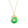 18K Gold Jadeite Jade Disc Pendant Necklace with Circular Jade and Baguette With Round Cut Diamonds