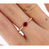 18K Rose Gold Oval Cut Natural Ruby and Diamond Ribbed Bezel Set Ripple Ring