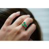 18K Solid Gold Thin Ribbed Textured Band Emerald, Ruby, Or Sapphire Ring