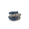 18K White Gold Natural Round Blue Sapphire and Brown Diamond 4 Row Pave Cluster Ring