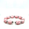 18K White Gold Raw Unformed Pink Agate and Round Cut Ruby Cuff Bangle Bracelet