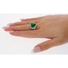 18K White Gold Type A Jadeite Jade Cabochon Cut Triangle Shape and Diamond Halo Ring