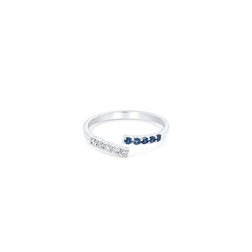 18k White Gold Blue Sapphire and Diamond Thin Bypass Ring