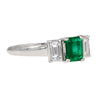 1.07 Carat Square-Cut Emerald and Diamond Three Stone Platinum Ring