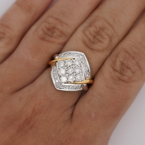 1.2 Carat Round-Cut Diamond Two-Tone Retro Cluster Ring