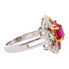 1.38 CTTW Natural Pinkish Red Ruby & Diamond Floral Motif Ring in 14K White Gold