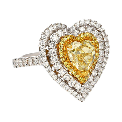 1.39 Carat GIA Certified Fancy Yellow Heart Cut Diamond Double Halo Ring