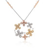 1.81 Carat Round Diamond in 14K Tri-Color Gold Flower Wreath Pendant Necklace