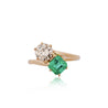 1.84 Carat Square Emerald & Round Diamond 18K Gold Toi et Moi Bypass Ring