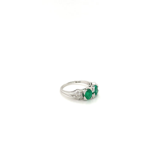 2-Stone 0.92CT TW Round Cut Natural Emerald Ring in 18k White Gold