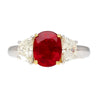 2.19 Carat No Heat Burma Ruby & Trapezoid Diamond 3 Stone Ring