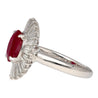 2.19 Carat Oval Cut Ruby and Baguette Diamond Halo Platinum Ballerina Ring