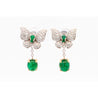 2.5 Carat Cabochon Cut Emerald and Diamond Butterfly Drop Earrings in 18K White Gold