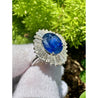 2.58 Carat Oval Cut Blue Sapphire and Diamond Halo Platinum Ballerina Ring