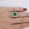 2.97 Carat Emerald Cut Emerald & Diamond Halo 18K White Gold Vintage-Style Ring