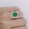 2.97 Carat Emerald Cut Emerald & Diamond Halo 18K White Gold Vintage-Style Ring