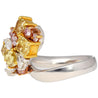 3 Carat Pink, Yellow, White Multi Cut Diamond Cluster Platinum And 18K Gold Ring