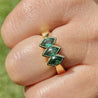 3-Stone Marquise Cut Emerald in 14k Solid Yellow Gold Ring