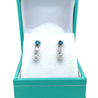 3 Stone Round Cut Natural Blue and White Diamond Drop Earrings In 18K White Gold