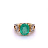 3 carat Oval Cut Colombian Emerald and Diamond Vintage Ring in 14k Gold