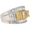 3.28 Carat TW Natural Radiant Cut Fancy Yellow Diamond 3-Stone Ring in 18K White Gold