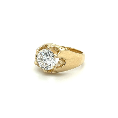 3.35 Carat Solitaire Lab Grown Diamond Mens Ring In 14K Yellow Gold