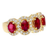 3.43 Carat Oval Cut Ruby and Diamond Halo Wedding Band Ring in 18K Gold