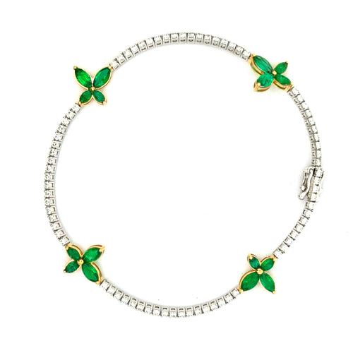 3.5 Carat Emerald Butterfly and Diamond Charm Tennis Bracelet