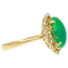 3.6 Carat Cabochon Emerald and Diamond Flower Halo 18K Gold Ring