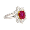 3.80 Carat Oval Cut No Heat Burma Ruby Ring With Round Diamond Halo in Platinum